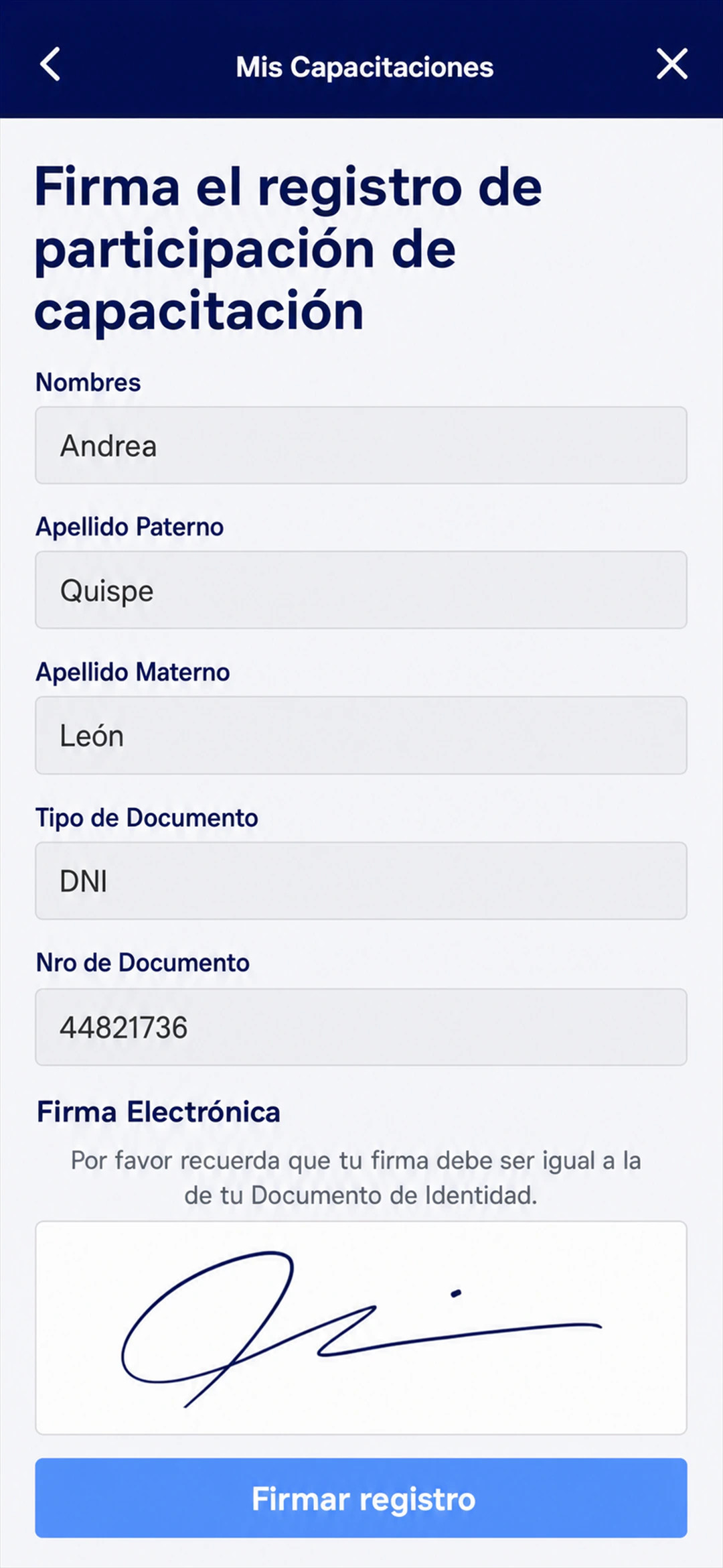 Firma electrónica de la constancia de capacitación en la app de LAUS
