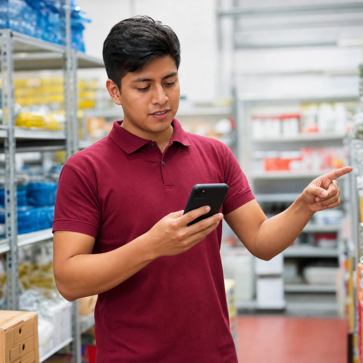 Colaborador de retail reportando un evento desde su celular