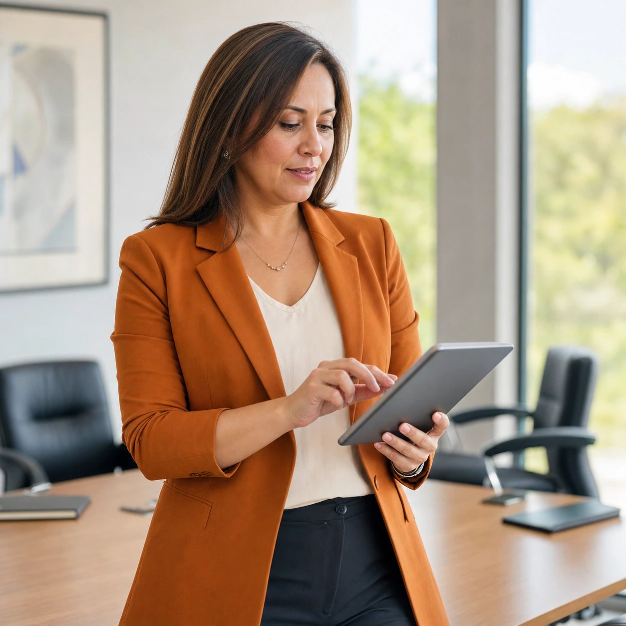 Coordinadora del Comité de SST programando una sesión en una tablet