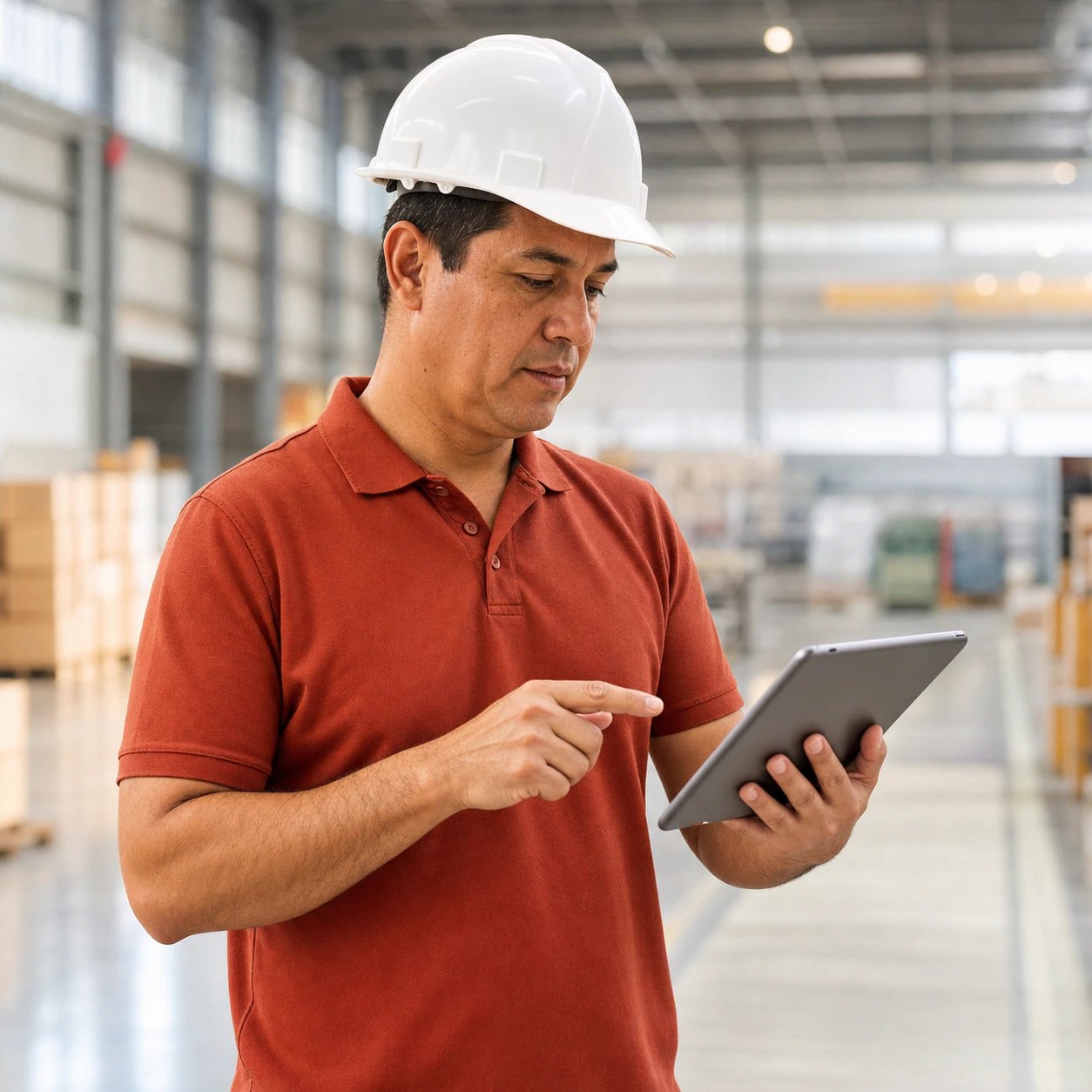 Jefe de operaciones revisando el estado de homologación por proyecto en una tablet