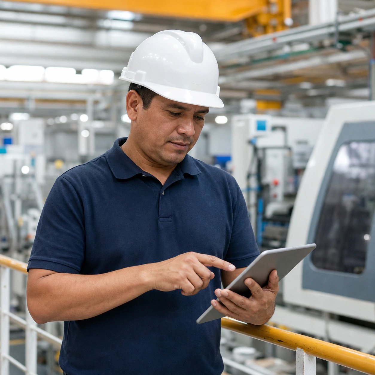 Supervisor SSOMA revisando en una tablet los indicadores de entregas de EPP