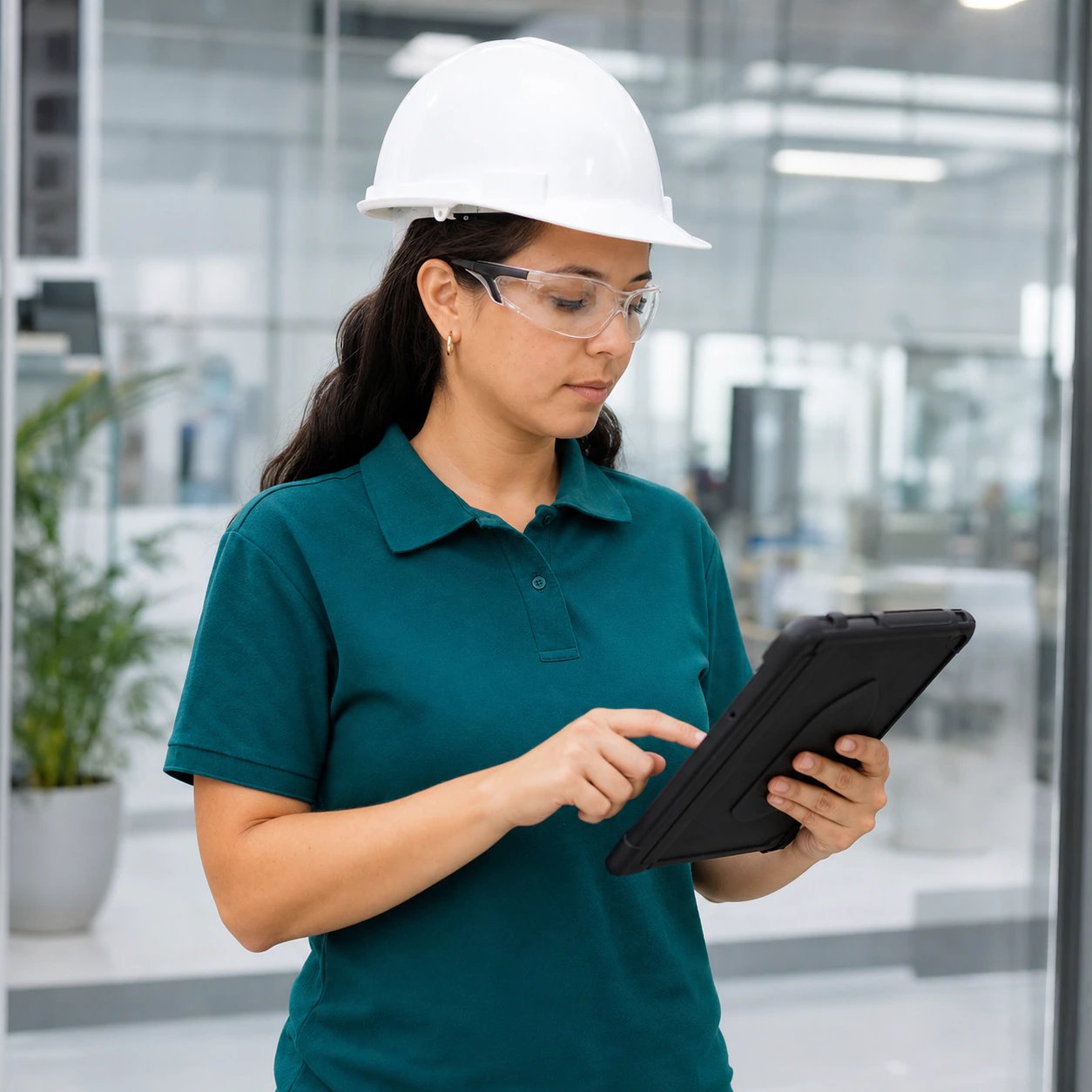 Coordinadora de homologación configurando los requisitos de un contratista en una tablet