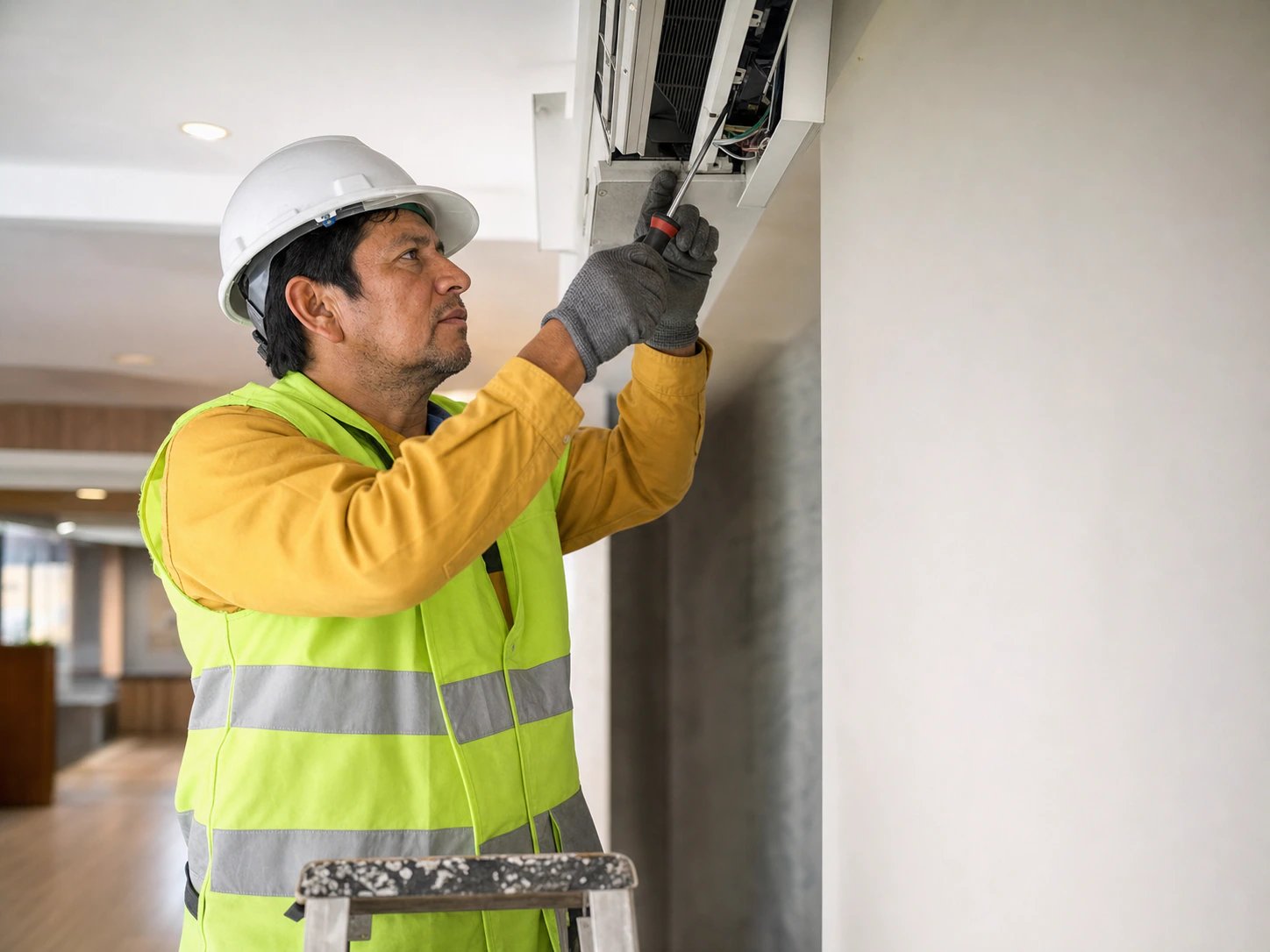 Técnico de una empresa contratista eventual trabajando en una instalación del cliente