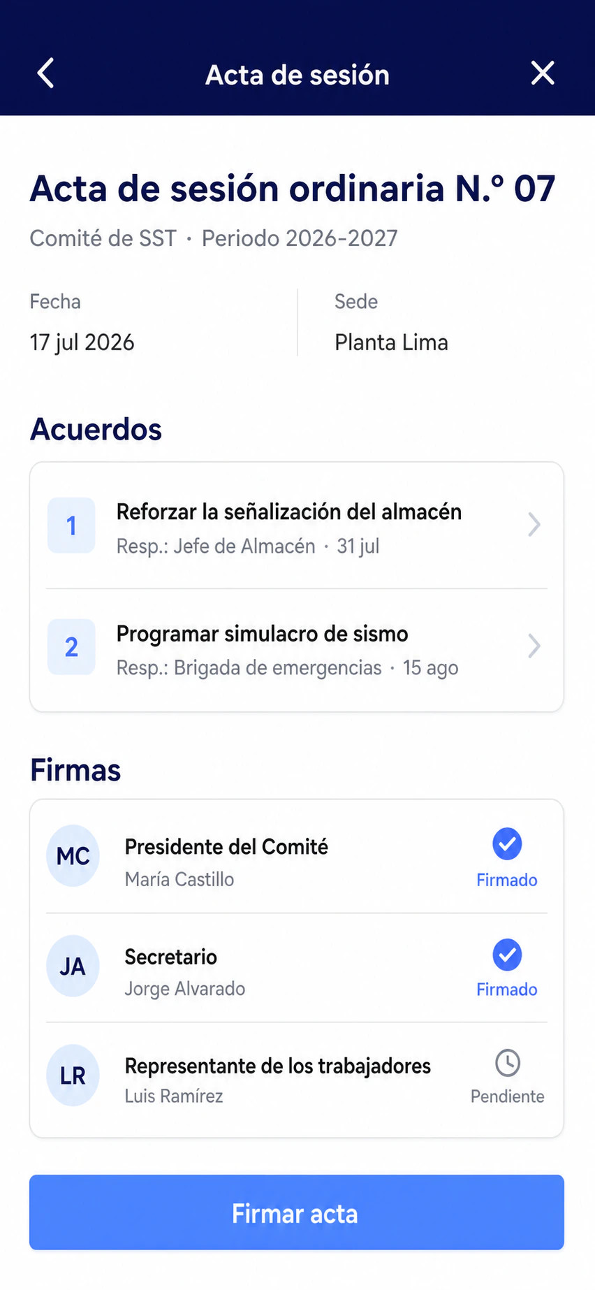 Firma electrónica del acta del Comité de SST desde el celular en LAUS